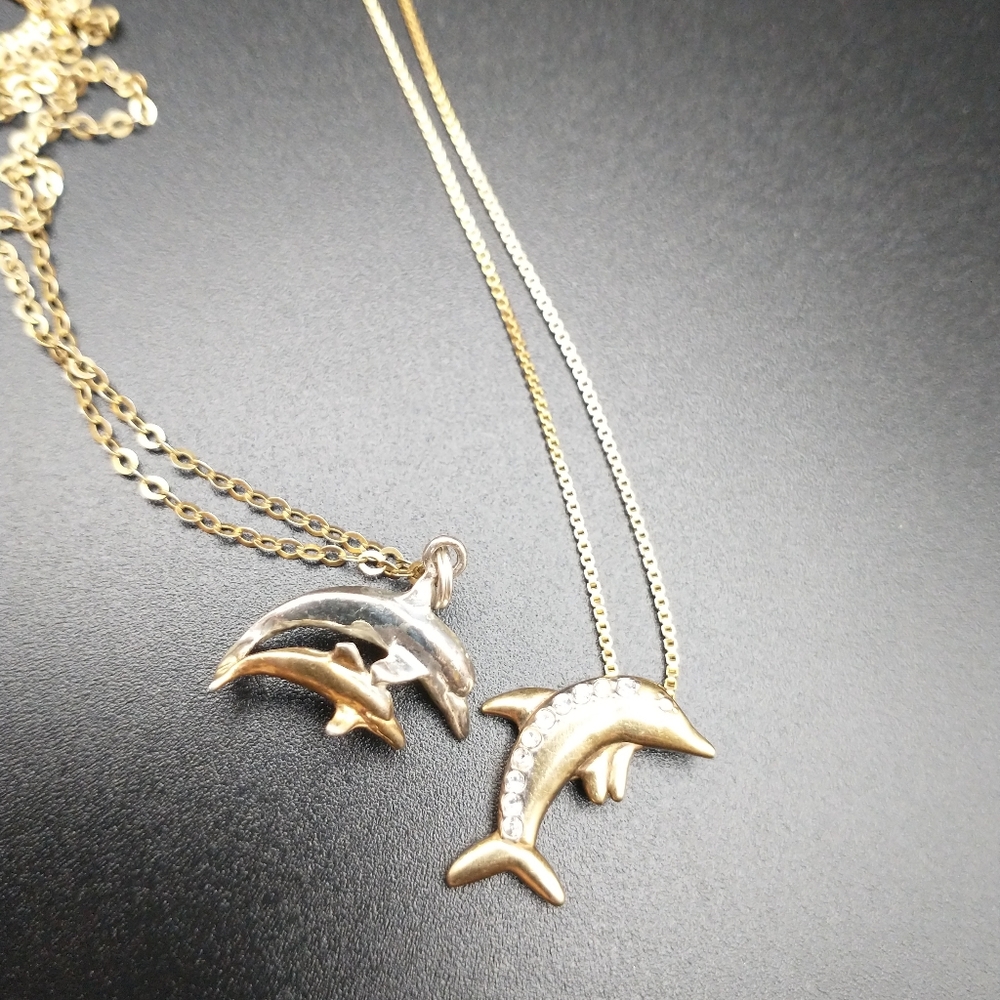 Vermeil Sterling Silver Dolphin Stackable Necklace - image 6
